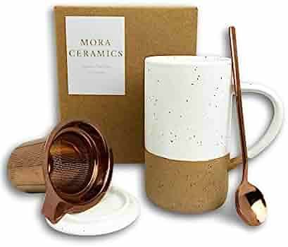 Mora Ceramics Tea Cup with Loose Leaf Infuser, Spoon and Lid, 12 oz, Microwave and Dishwasher Saf... | Amazon (US)