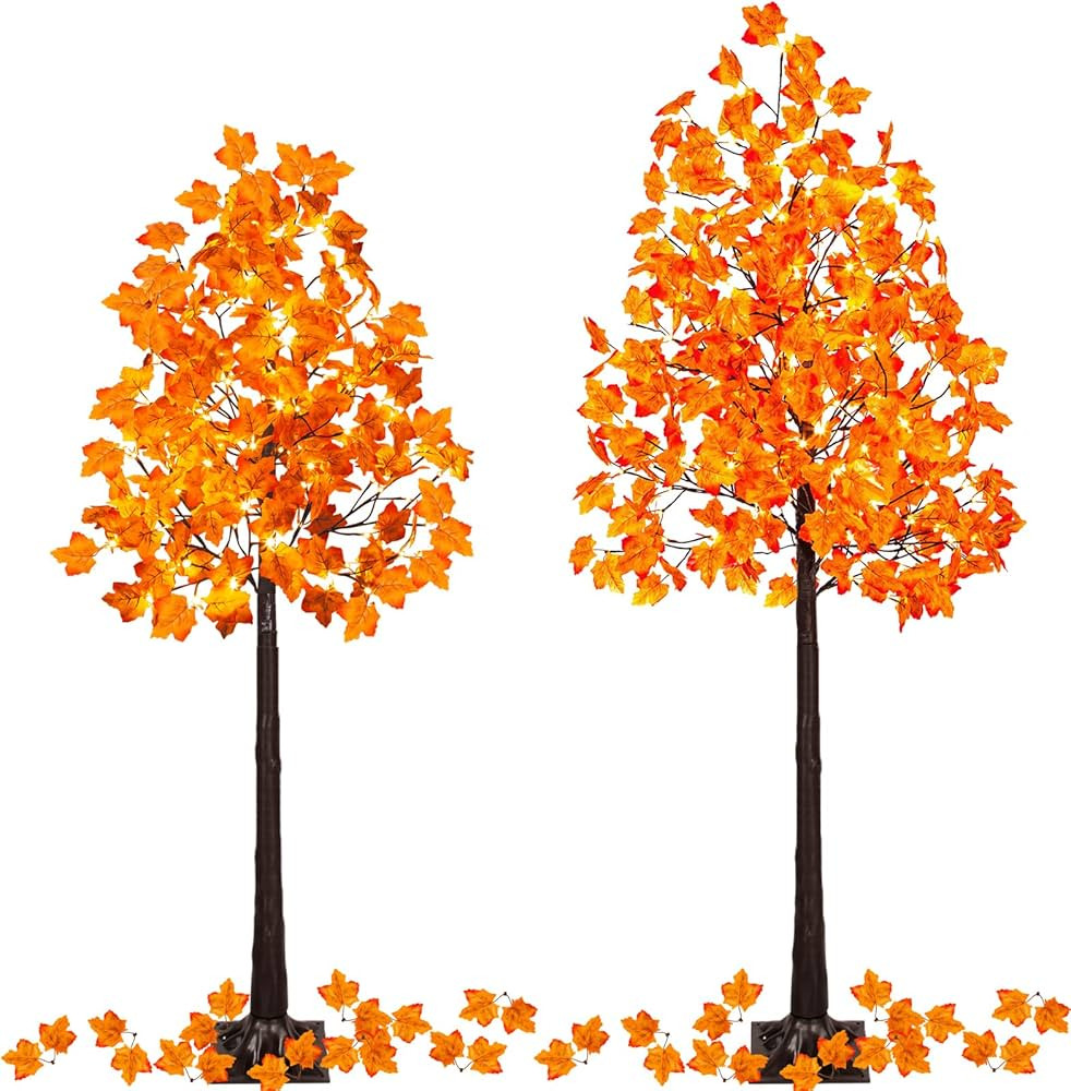 5FT & 6FT Artificial Lighted Maple Tree Set with Warm White LEDs, Fall Tree Indoor Outdoor Decor ... | Amazon (US)