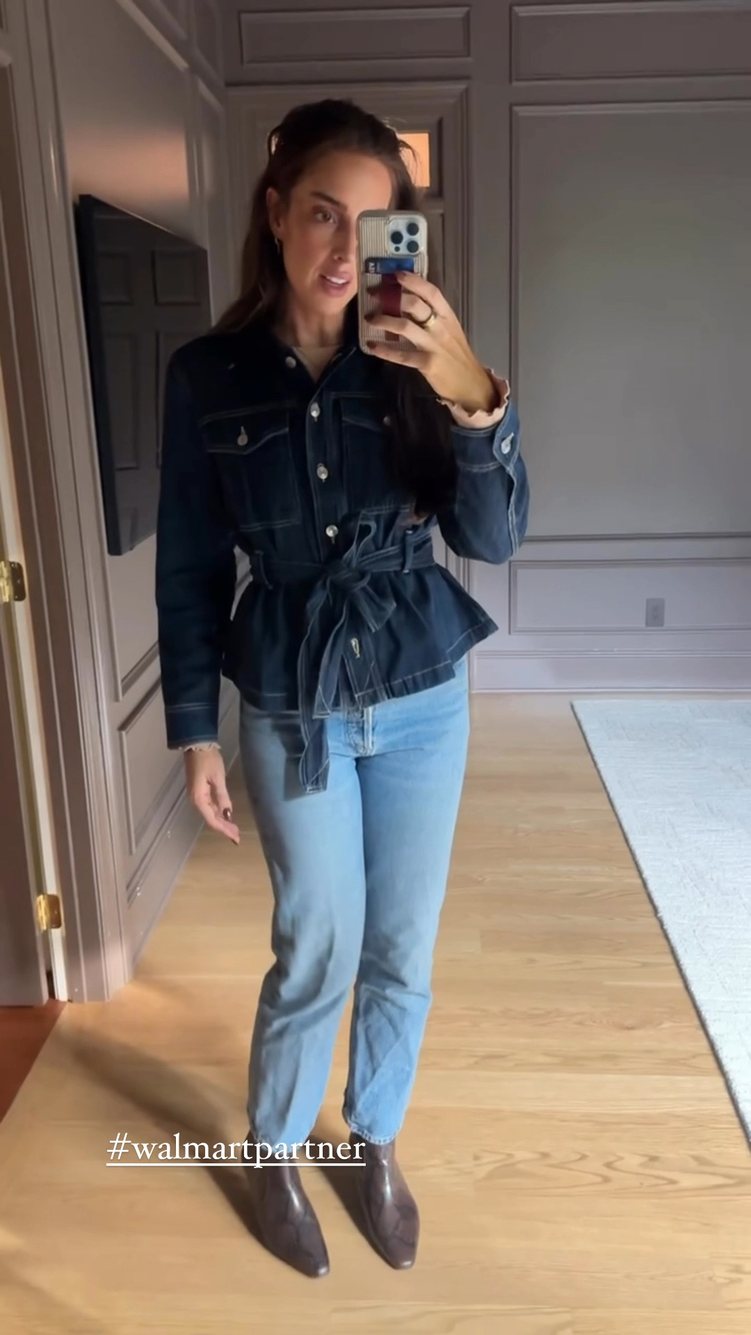 A moment for this jean jacket!!! 😍 wearing a medium. Has a beautiful corduroy collar, cinch waist belt, and great stretch to the denim so you can wear it starting now! I linked all my other fall favorites from Walmart too! 

@WalmartFashion #WalmartPartner  #WalmartFashion

#LTKStyleTip #LTKSeasonal #LTKVideo