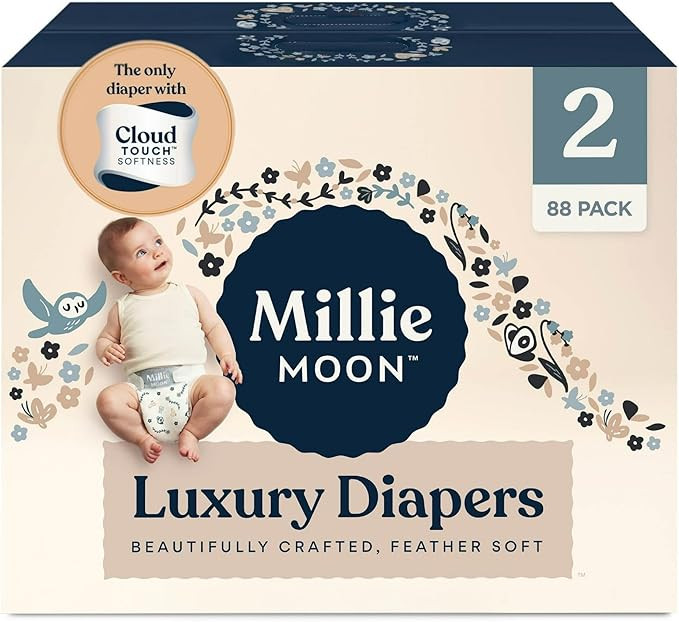 Millie Moon Luxury Diapers – Ultra Soft CloudTouch Disposable Diapers with 12 Hour Absorbency &... | Amazon (US)