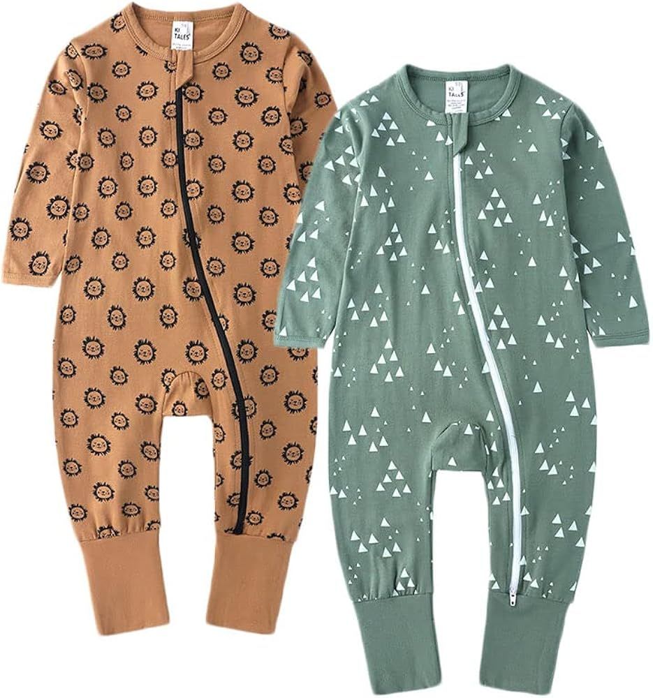 BeiVSlley Infant Baby Boys Girls 2-Way Zip Front Cartoon Print Jumpsuit Romper Toddler Footless Long | Amazon (US)