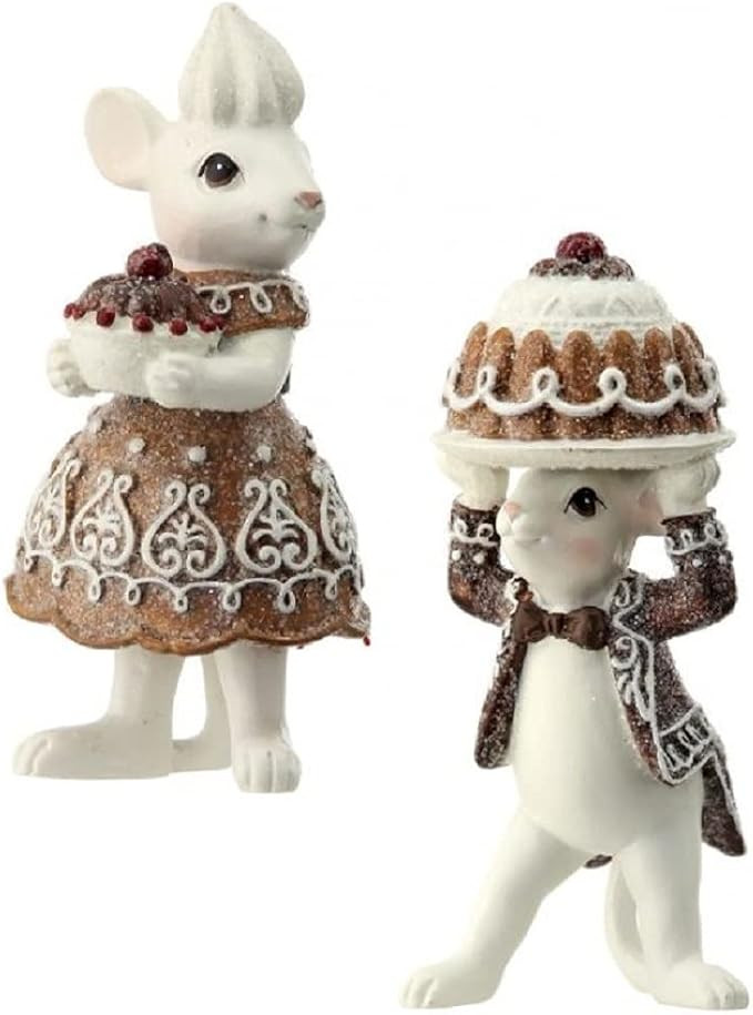Regency International Gingerbread Mice Mouse Holding Cake Figurine 2 Assorted, Multicolor | Amazon (US)