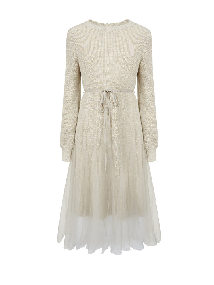 A-line Mesh Knit Two-Piece Dress | SDEER