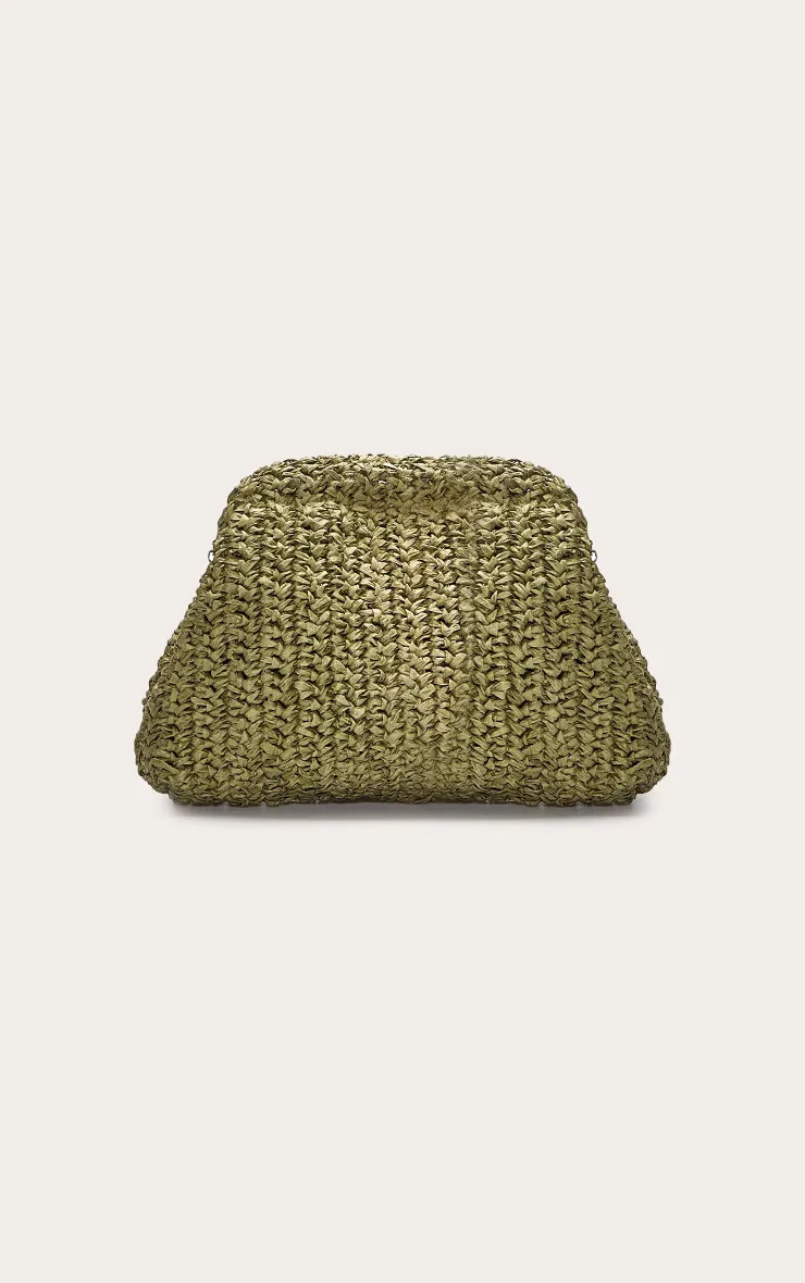 Olive Slouchy Raffia Clutch | PrettyLittleThing | PrettyLittleThing UK