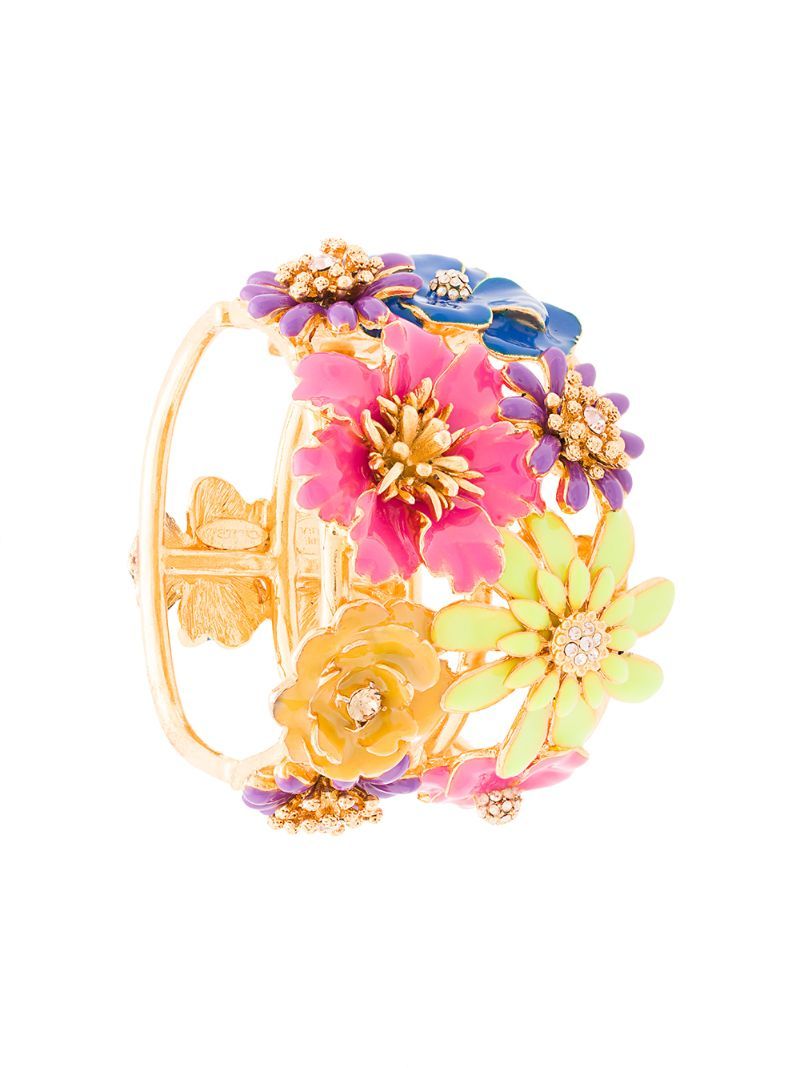 Oscar de la Renta - Painted Floral bracelet - women - Crystal/Resin/Pewter - One Size, Grey | FarFetch US