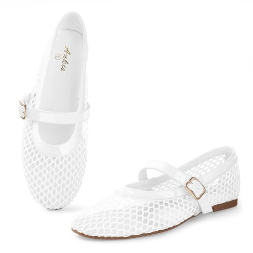 Ankis Mesh Ballet Flats for Women, Mary Jane Mesh Flats Fishnet Sandals | Amazon (US)