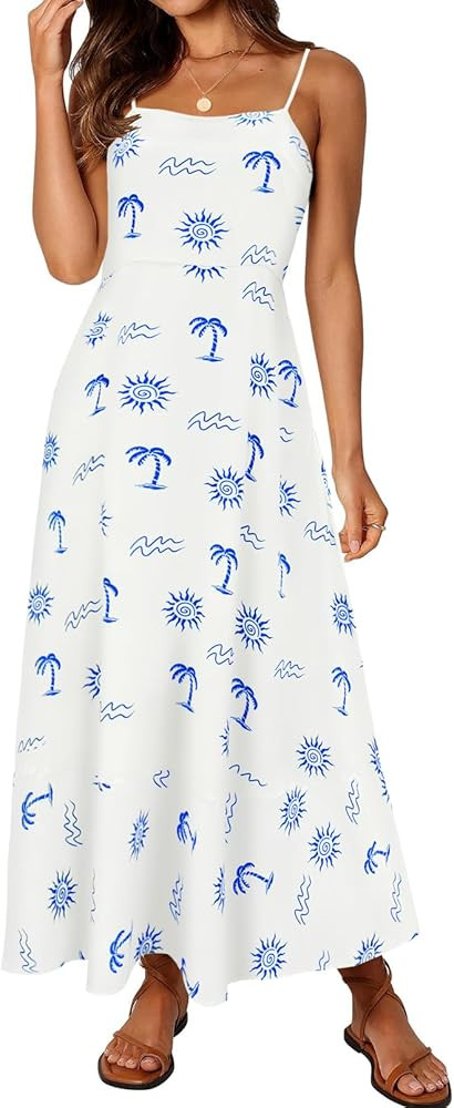 MEROKEETY Women's 2024 Summer Floral Boho Maxi Dresses Casual Sleeveless Spaghetti Strap Smocked ... | Amazon (US)