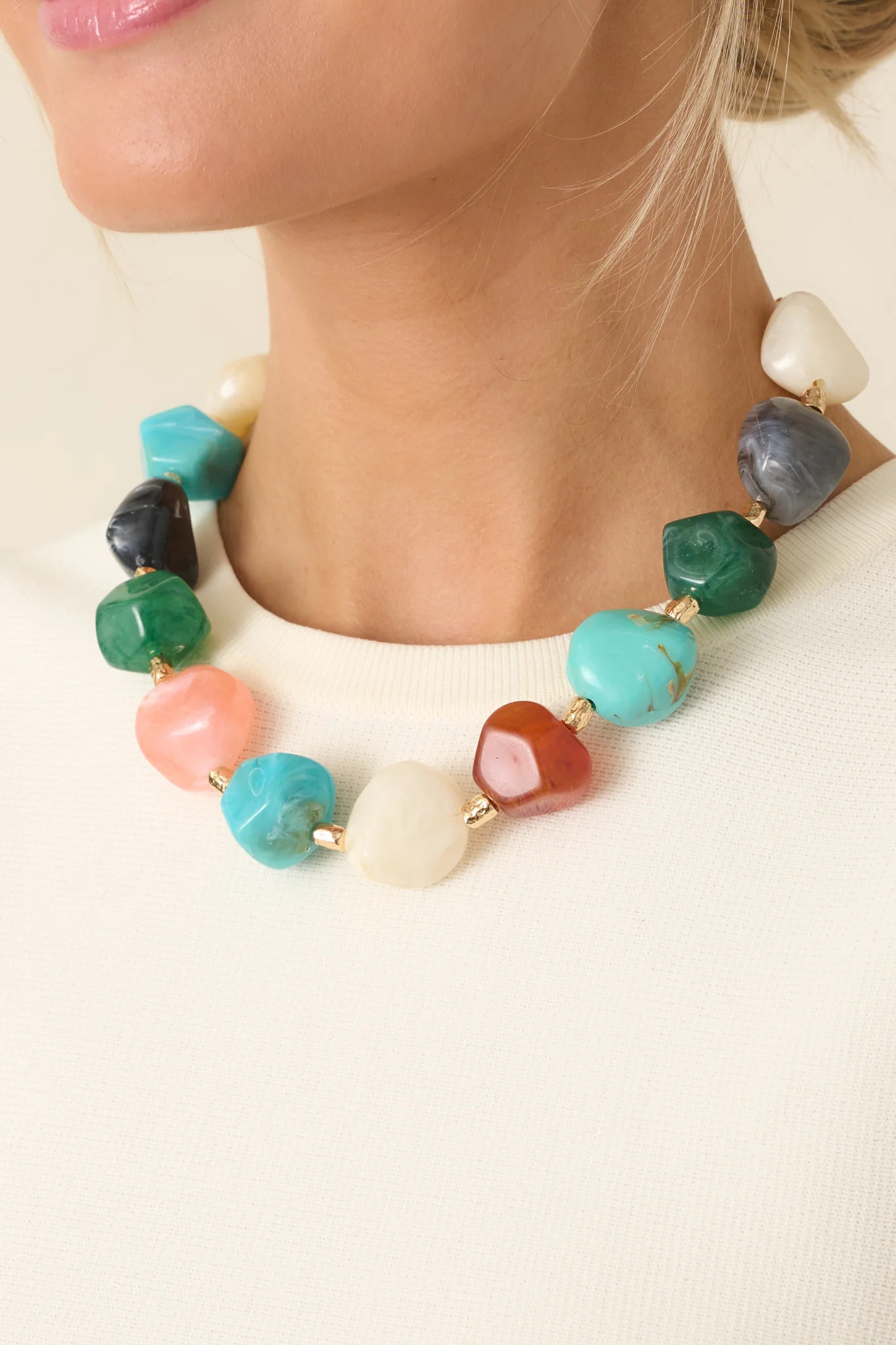 No Introduction Needed Multi Mixed Gem Necklace | Red Dress