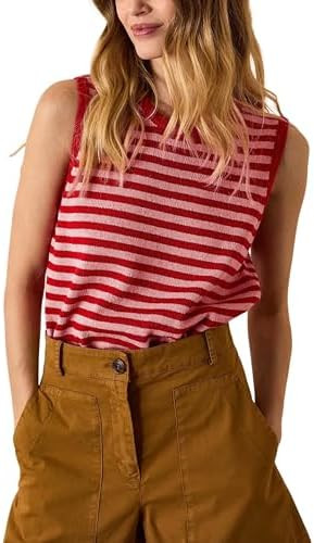 Hongsui Women's Striped Color Block Sweater Vest Ribbed Knit Tank Tops Oversized Crewneck Pullove... | Amazon (US)