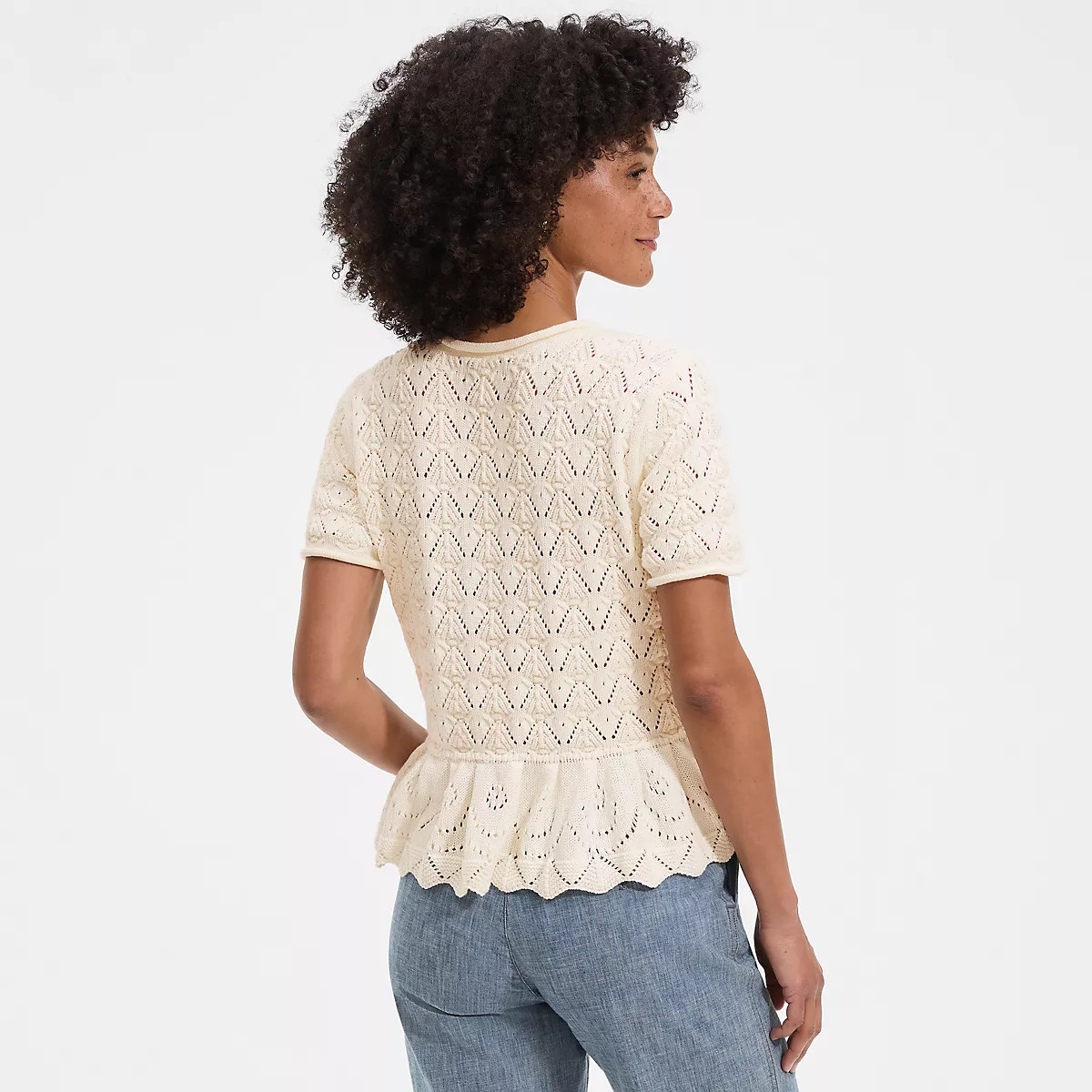 Women's Drifter Pointelle Ruffle Hem Cardigan Sweater | Lands' End (US)