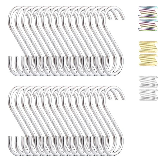 ReaNea 30 Pcs Heavy Duty S Hooks for Hanging, Hooks for Kitchen Utensils, Bathroom,Garden (Silver... | Walmart (US)