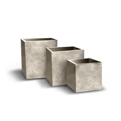 Dissie 3 Piece 24", 20" and 16"H Square Oyster Finish Concrete Modern Planters | Wayfair North America