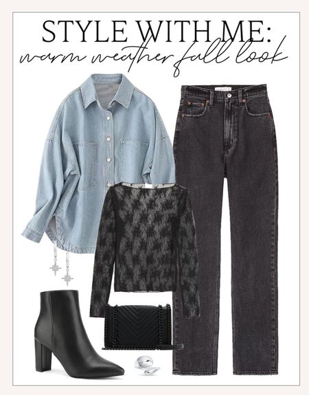Cute warm weather fall outfit idea! Love this denim oversized shirt and how it looks with black jeans and this black lace shirt! 

#warmweatherfallfashion #fallfashion 

Oversized denim shirt. Amazon fall fashion finds. Abercrombie black jeans. Black lace top. Black booties under $100  

#LTKstyletip #LTKSeasonal #LTKfindsunder100