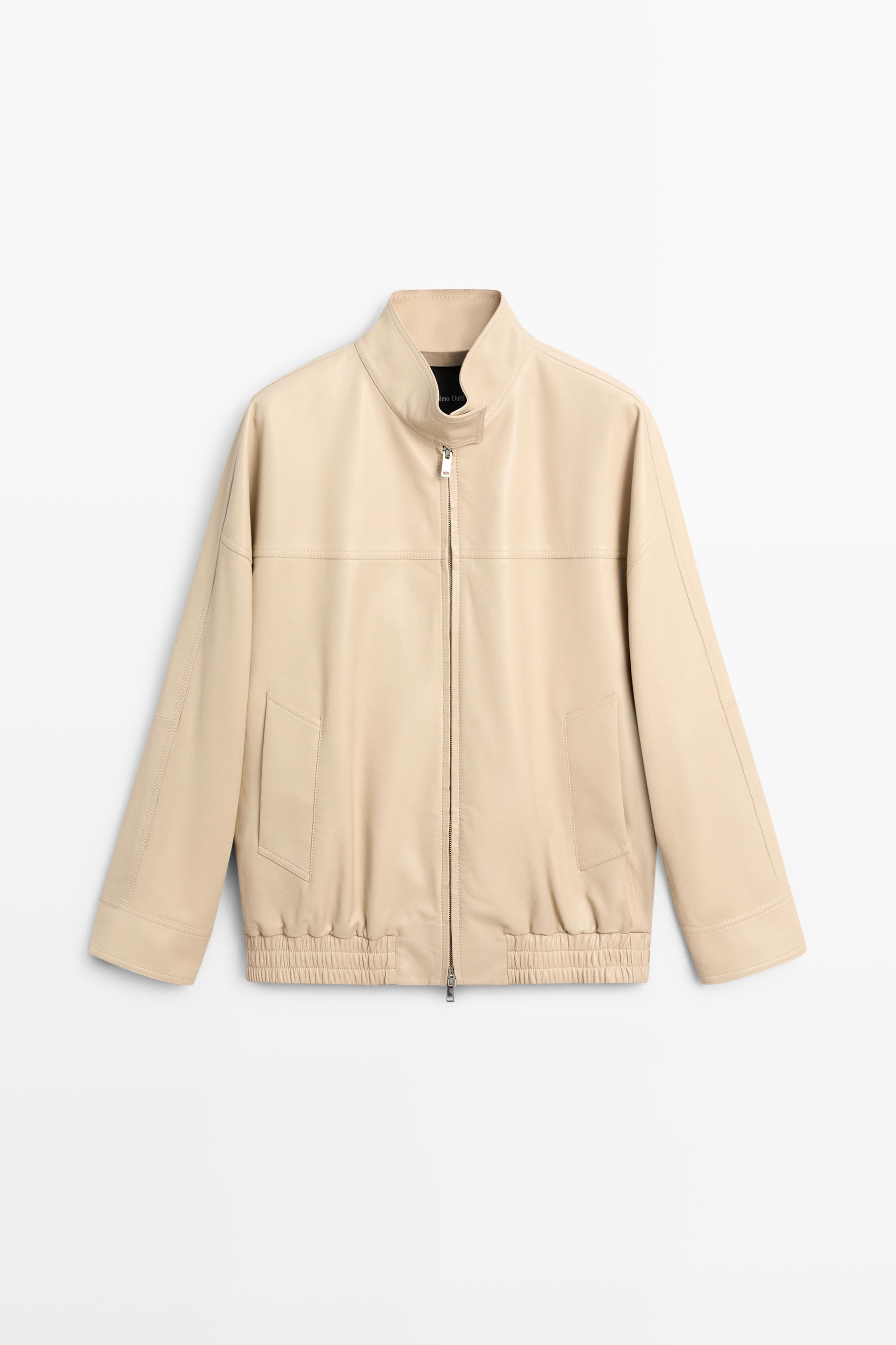 Elastic hem leather jacket | Massimo Dutti UK