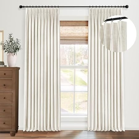 TWOPAGES Linen Pinch Pleated Drape for Apartment, Ivory White Room Darkening Light Filtering Doub... | Amazon (US)