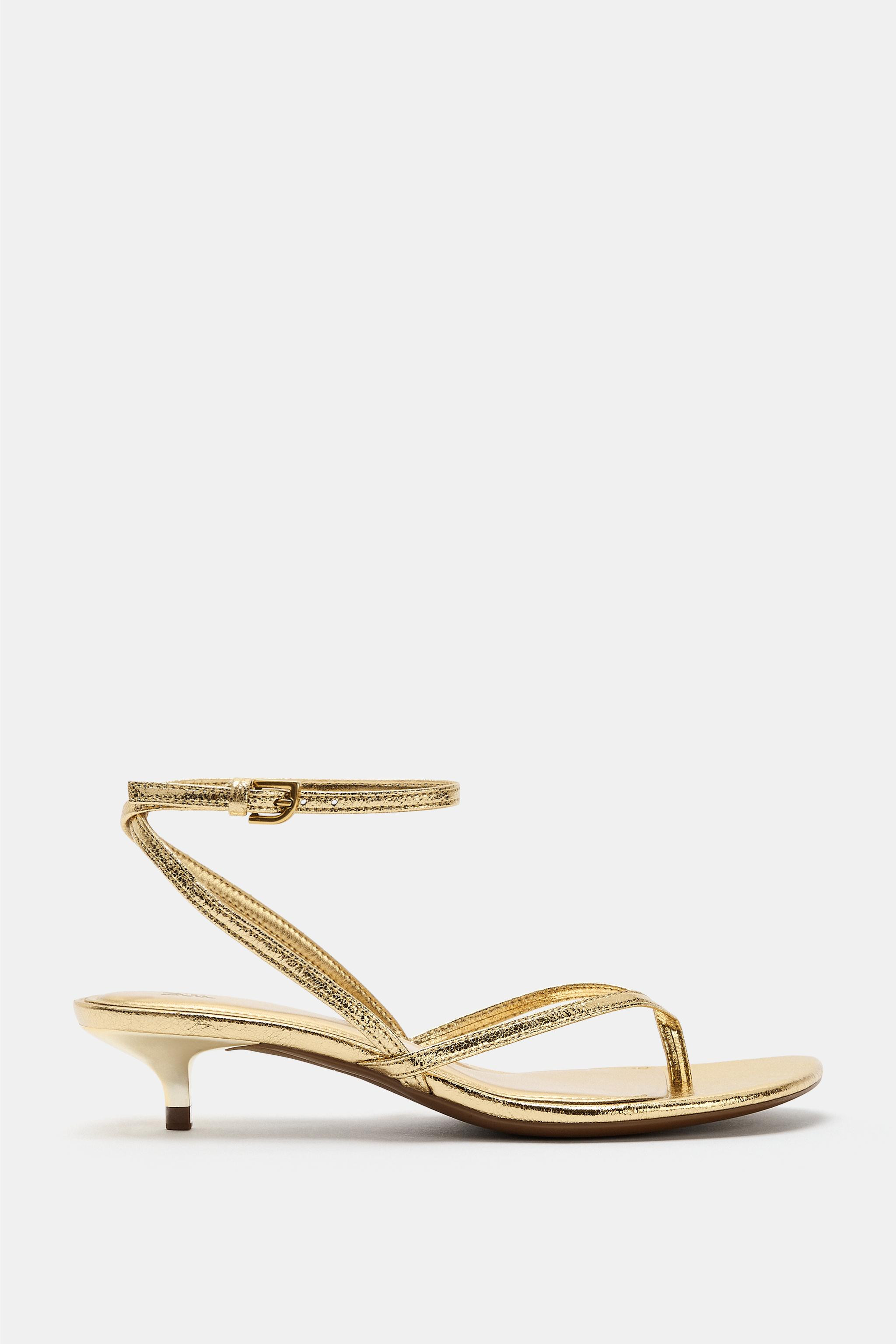 METALLIC-EFFECT KITTEN HEEL SANDALS | Zara UK