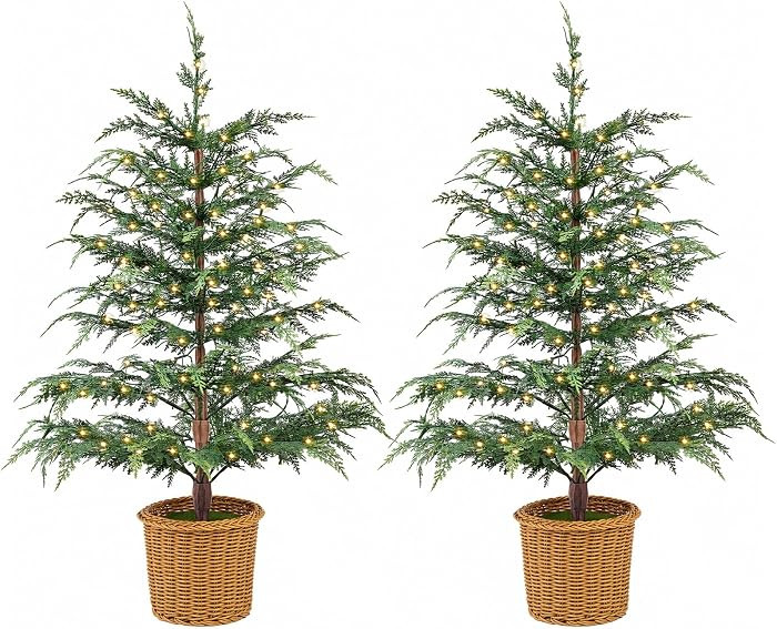 Christmas Decorations 2 Pack 3FT Pre-Lit Artificial Cypress Christmas Tree | Amazon (US)