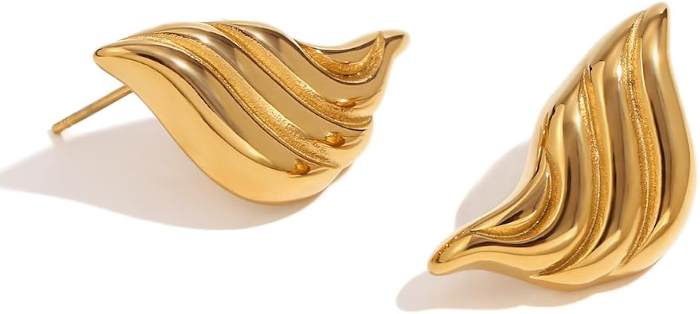 Chunky Gold Earrings For Women Wavy Shell Stud Earrings Statement Earrings Hypoallergenic Jewelry | Amazon (US)