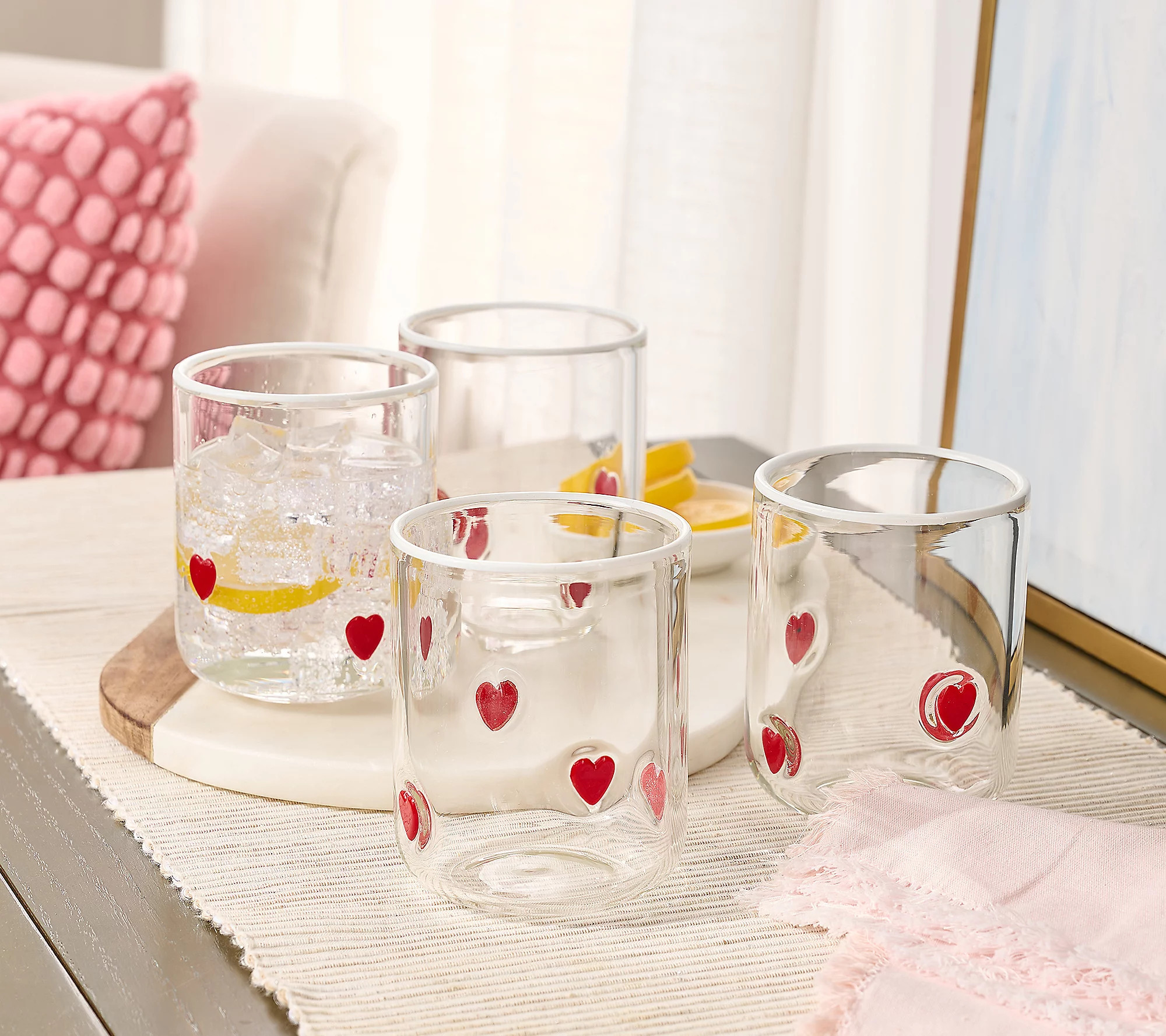 Home Reflections Set of 4 Heart Icon Glasses | QVC