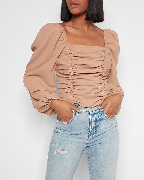Square Neck Ruched Front Top | Express