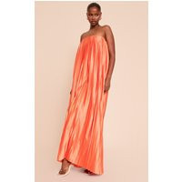 Bright Orange Pleated Satin Bandeau Maxi Dress | PrettyLittleThing US