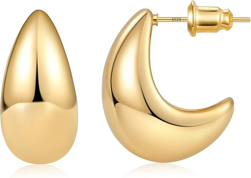 Gacimy Chunky Earrings for Women, Teardrop Earrings with 925 Sterling Silver Post, 14K Gold Plate... | Amazon (US)
