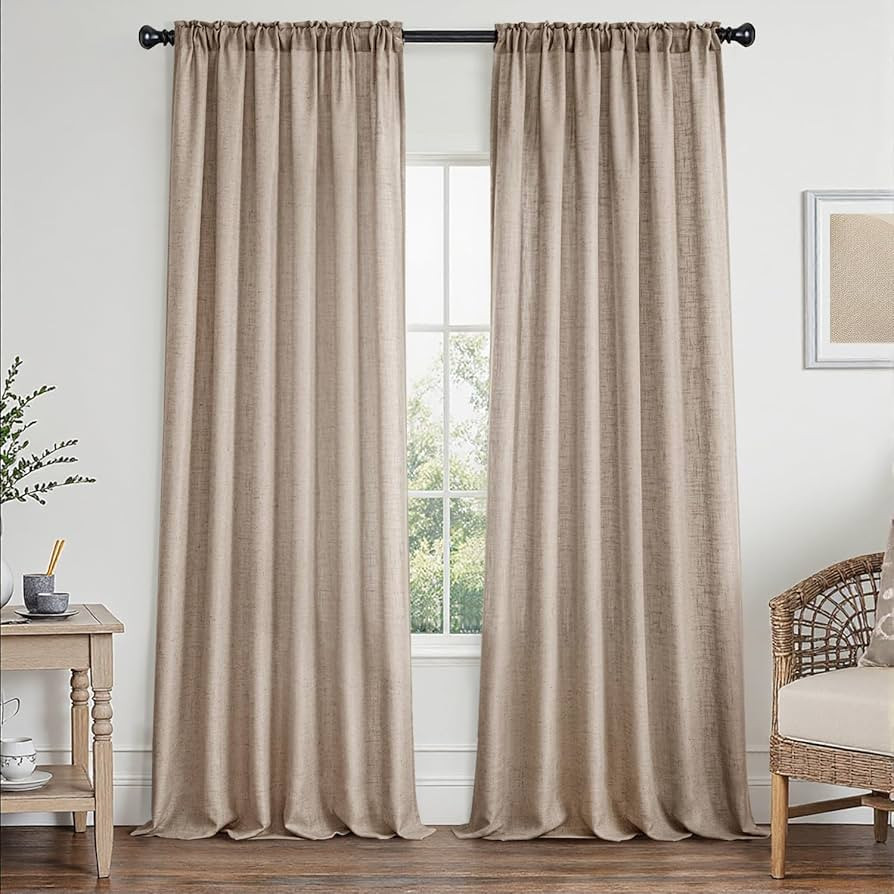 MIULEE Taupe Linen Curtains 84 Inch Length 2 Panels Set for Living Room Bedroom Tan Semi Sheer Li... | Amazon (US)