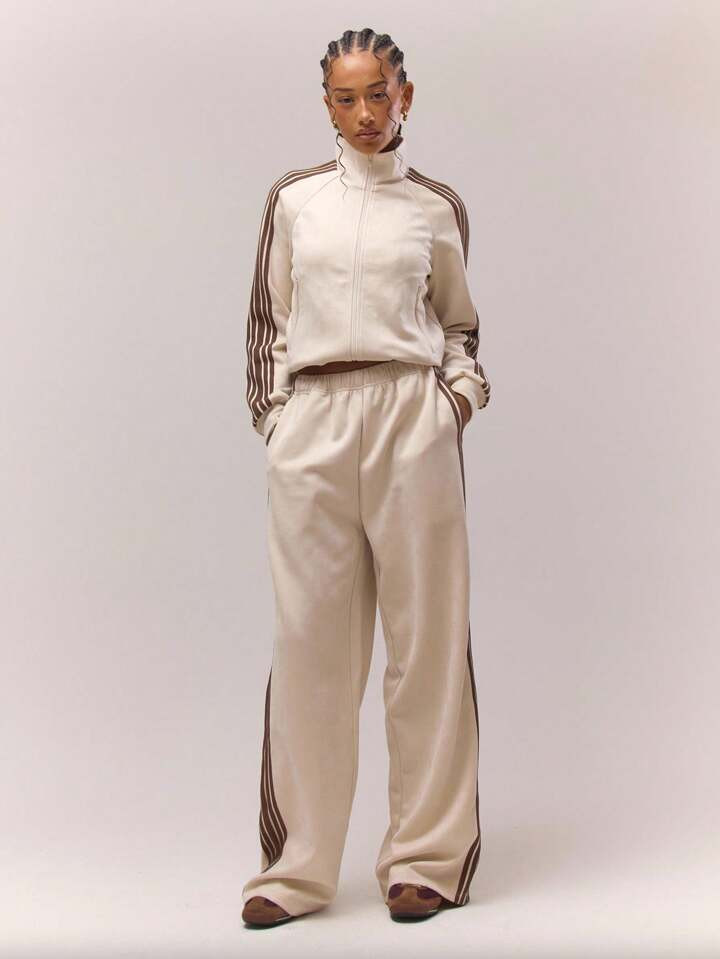 MUSERA Wide Leg Stripe Side Elasticated Waist Joggers Only Fall, Autumn, Old Money, Cute, Country, Cottage Core, Back To School Casual Lounge For Women Butterscotch | SHEIN
