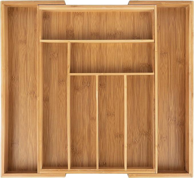Masirs Bamboo Kitchen Drawer Organizer, Easily Adjust the Wooden Tray Width to Drawer Size, Deep ... | Amazon (US)