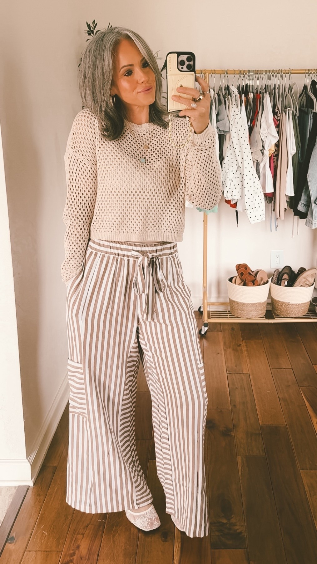 Similar tops linked
Pants are so cute! I sized up to a medium for a more comfy fit! #springfashion #springootd #fashionover40 #millennialmoms #stripedpants #widelegpants #crochettop 

#LTKootd #LTKOver40 #LTKmomlife