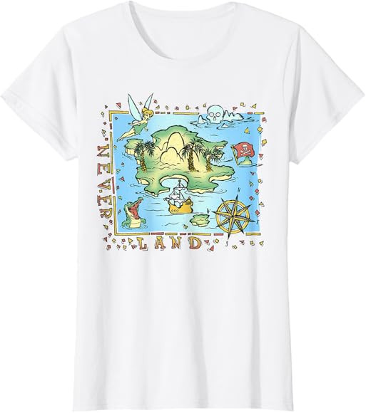 Disney Peter Pan Never Land Map Vintage Poster T-Shirt | Amazon (US)