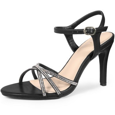 BLISSFUL STEP Open Toe Rhinestone Slingback Stiletto Heels Sandals for Women Black 8 | Target