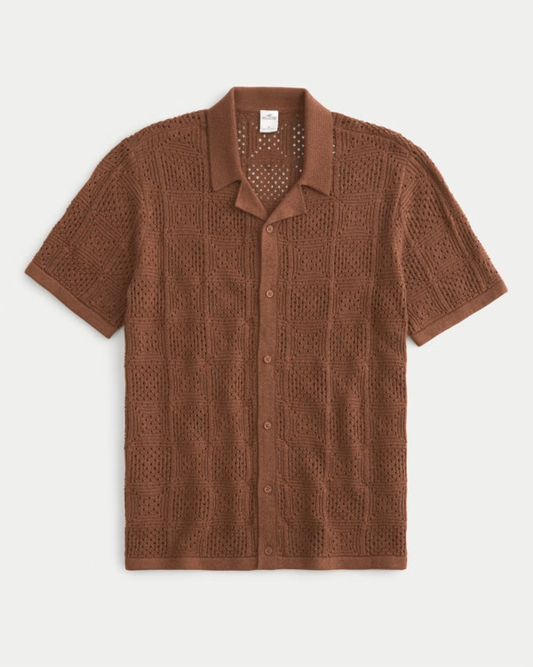 Men's Short-Sleeve Open-Stitch Sweater Shirt | Men's Tops | HollisterCo.com | Hollister (US)