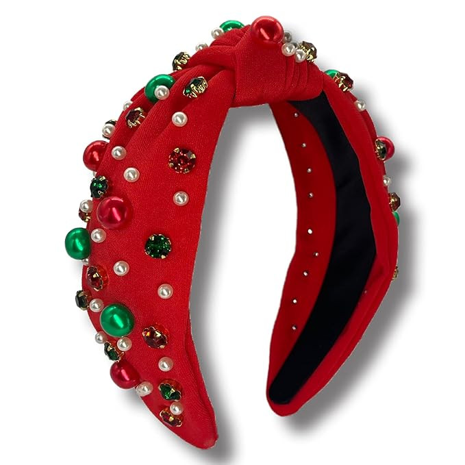 SZJULR Crystal Knotted Women Headband Pearl Luxury Red Hairband Wide Rhinestone Crystal Beaded Ch... | Amazon (US)