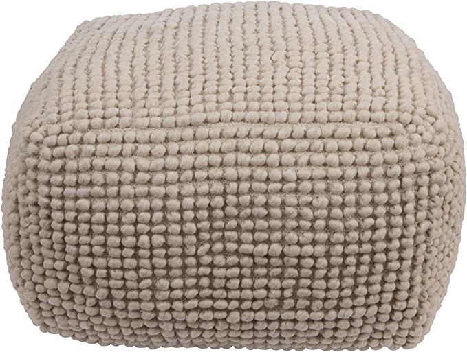 Creative Co-Op Square Wool Beige Pouf, 24x 24 x 16, Cream | Amazon (US)