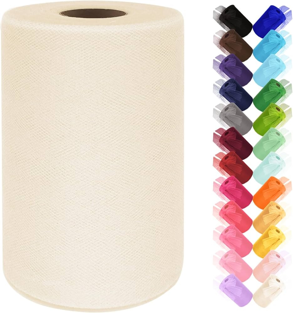 Ivory Tulle Fabric Rolls 6 Inch by 100 Yards (300 ft) Tulle Ribbon Netting Spool for Tutu Skirt W... | Amazon (US)
