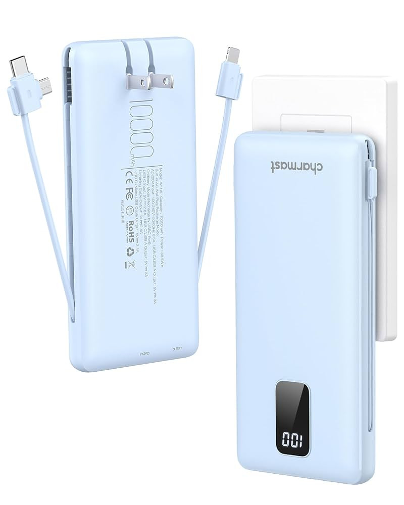 Charmast Portable Charger with Built-in Cables & Wall Plug, 10000mAh Portable Power Bank, Externa... | Amazon (US)
