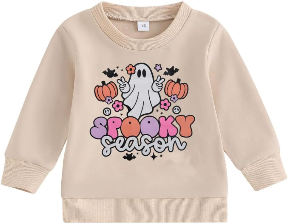 DUTUT Toddler Baby Halloween Sweatshirts Spooky Season Sweatshirt Ghost Face Crewneck Long Sleeve Shirt Cute Pullover Top | Amazon (US)