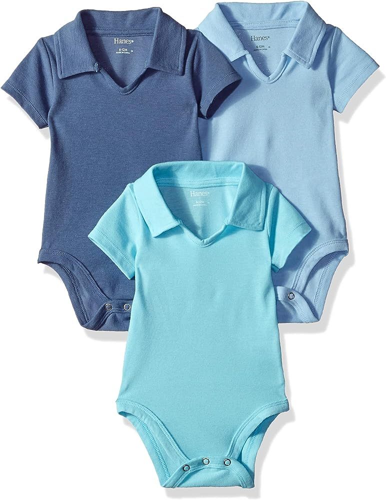 Hanes unisex-baby Ultimate Baby Flexy 3 Pack Short Sleeve Polo Bodysuits | Amazon (US)