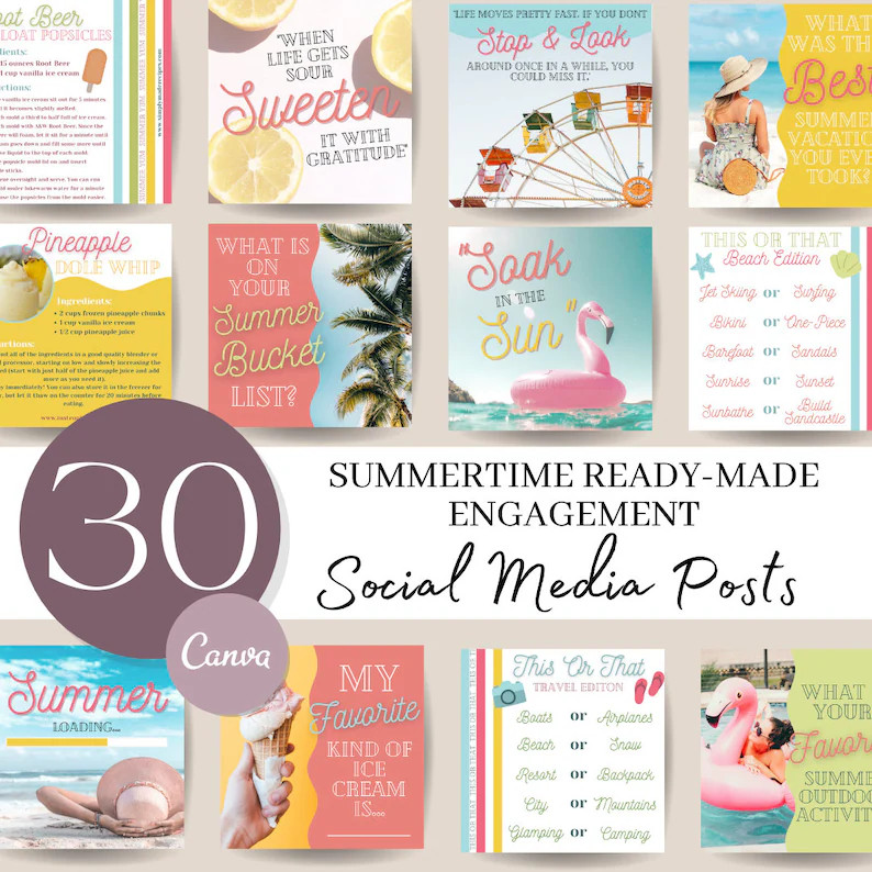 Summer Social Media Posts, Summertime Engagement Social Media Posts, Ready to Posts Social Media,... | Etsy (US)