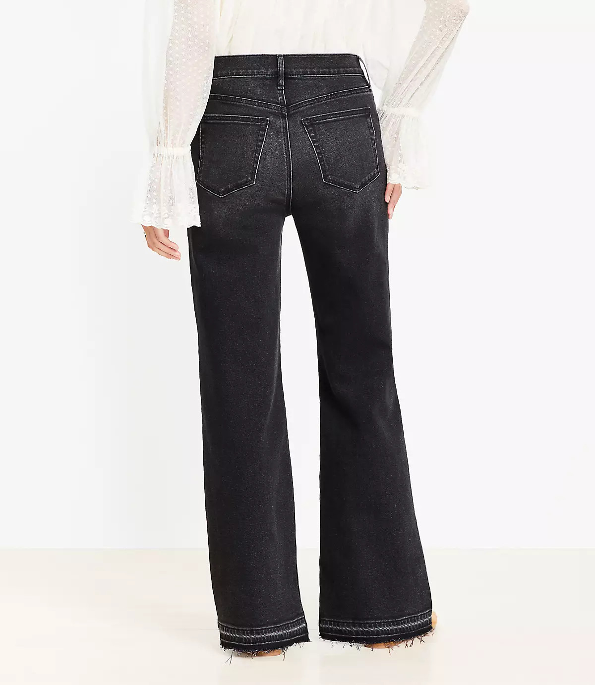 Curvy Unpicked Hem High Rise Wide Leg Jeans in Washed Black | LOFT