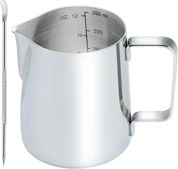 CAMKYDE Stainless Steel Milk Frothing Pitcher 12 oz, Espresso Steaming Pitcher with Decorating Pe... | Amazon (US)