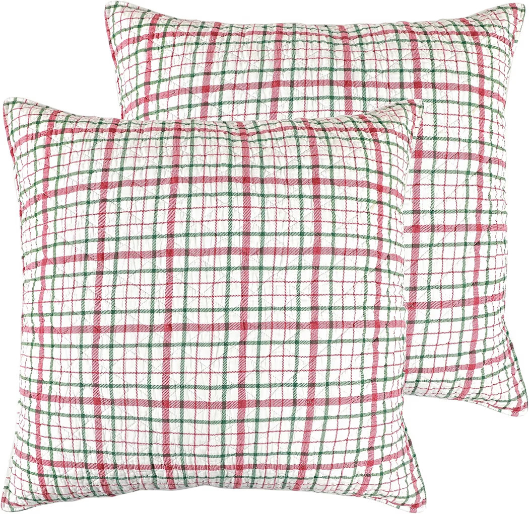 Levtex Home - Tinsel Tidings Euro Shams - Set of 2 (26x26in.) - Red Green White - Reversible - Co... | Amazon (US)