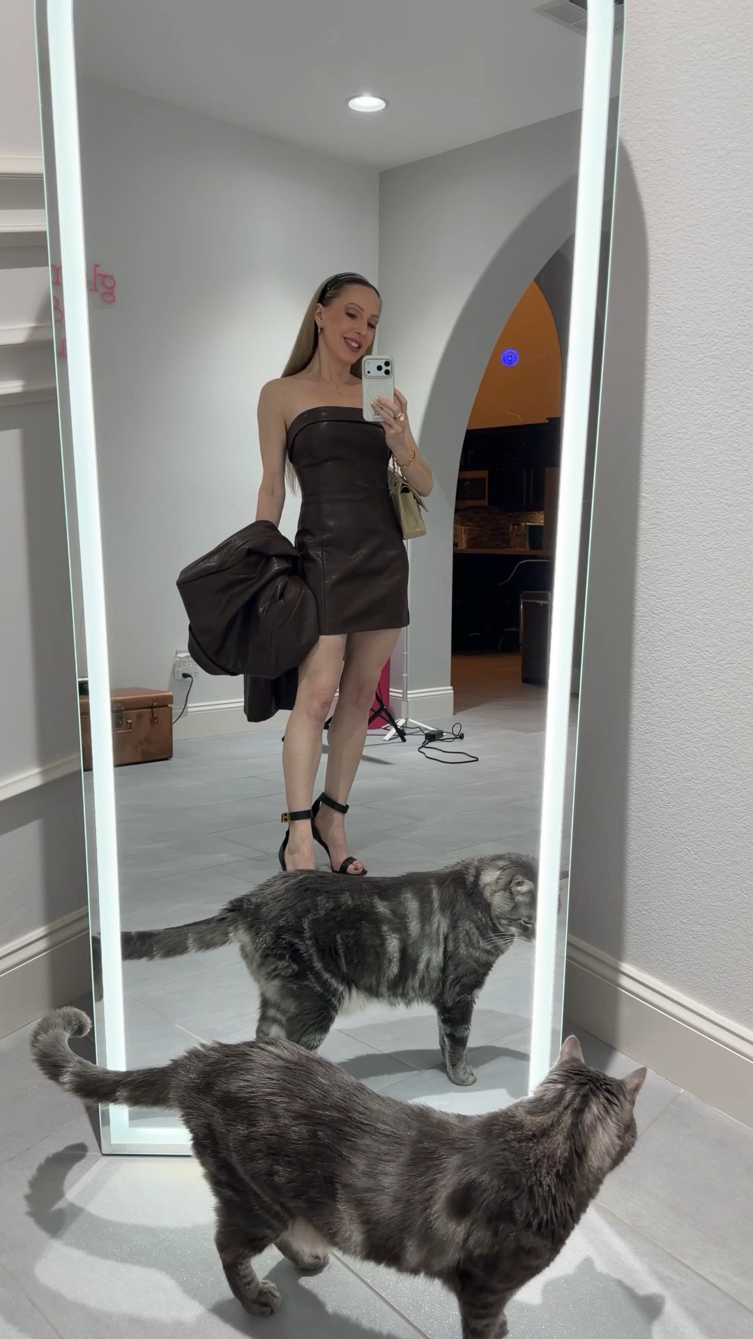 #ad Date night outfit: Revolve brown leather mini dress and matching brown leather jacket which can also be worn as a blazer dress. Chanel bag, black strappy heel sandals, gold Dior earrings and Dior headband for a CBK reference. 

#LTKootd #LTKSeasonal #LTKPetite