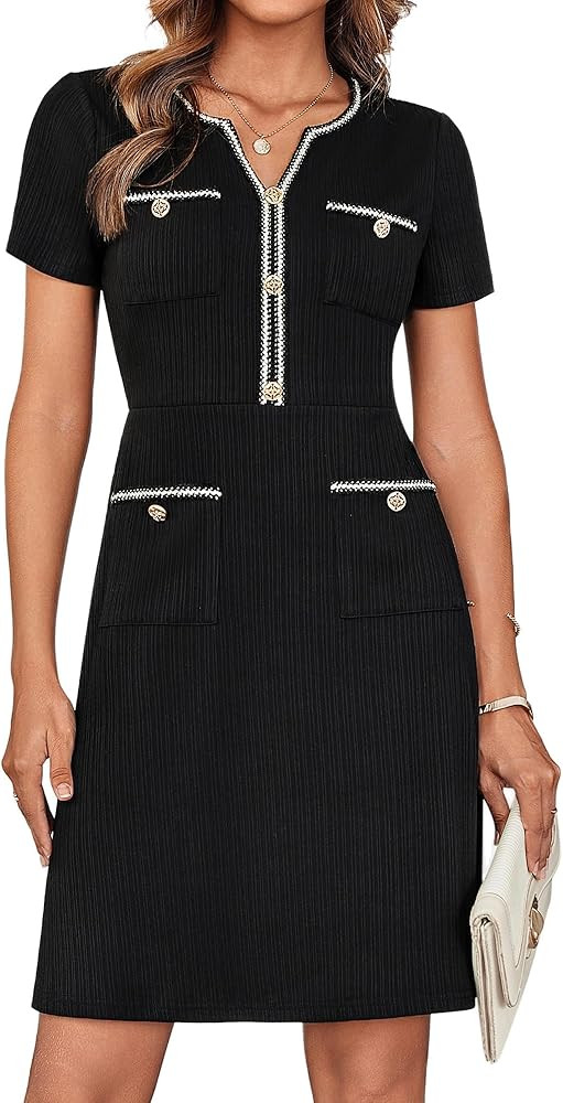 GRACE KARIN Women 2025 Summer V Neck Short Sleeve Button Knit Color Block A Line Elegant Formal W... | Amazon (US)