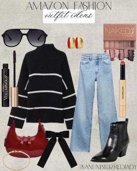 Cute amazon winter outfit idea! Striped sweater and a pop of red. #Founditonamazon #amazonfashion #inspire #womensstyle Amazon fashion outfit inspiration 

#LTKstyletip #LTKfindsunder100 #LTKfindsunder50