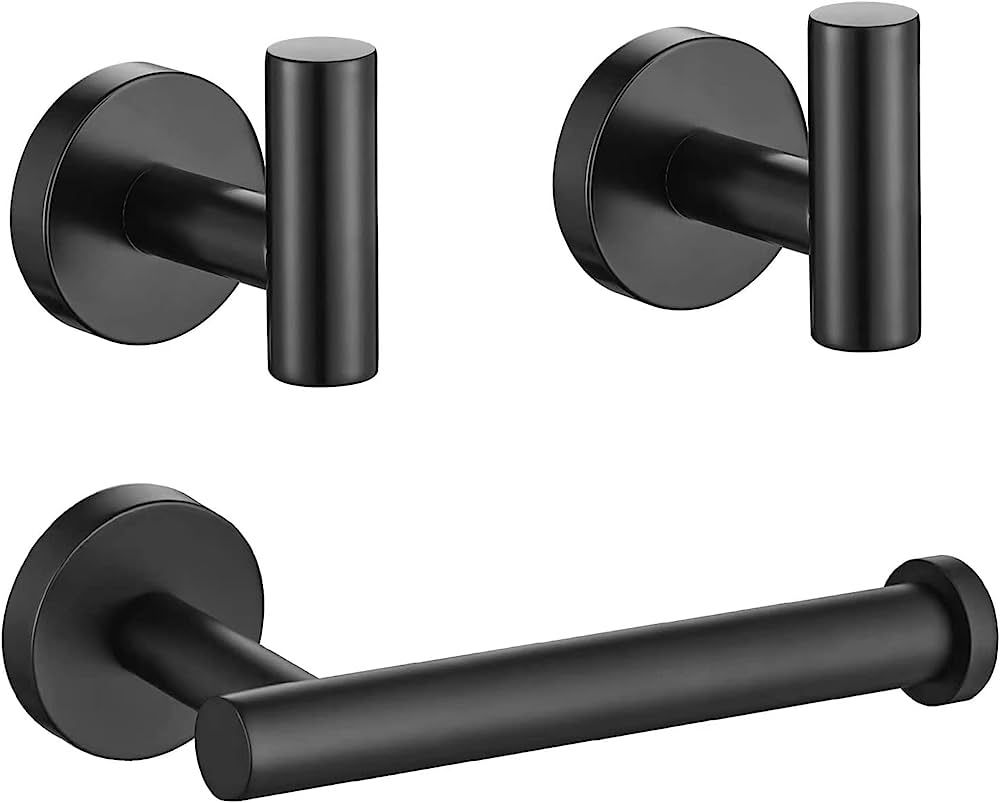 Matte Black Bathroom Hardware Set, Premium Stainless Steel 3-Piece Include 5 Inch Toilet Paper Ho... | Amazon (US)