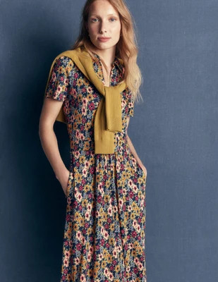 Boden Women's Heidi Jersey Midi Tea Dress in Brown | Size 4 | Boden (US)