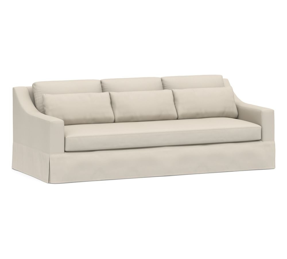 York Slope Arm Deep Seat Sofa 95" 3x1 Slipcover, Twill Cream | Pottery Barn (US)