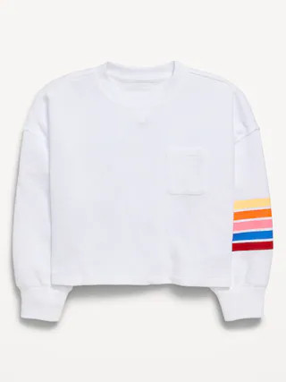 Boxy Long-Sleeve Textured Pocket T-Shirt for Girls | Old Navy (US)